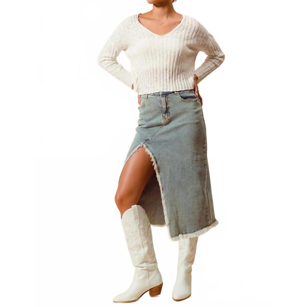 NEW SO ME midi front slit skirt in deni